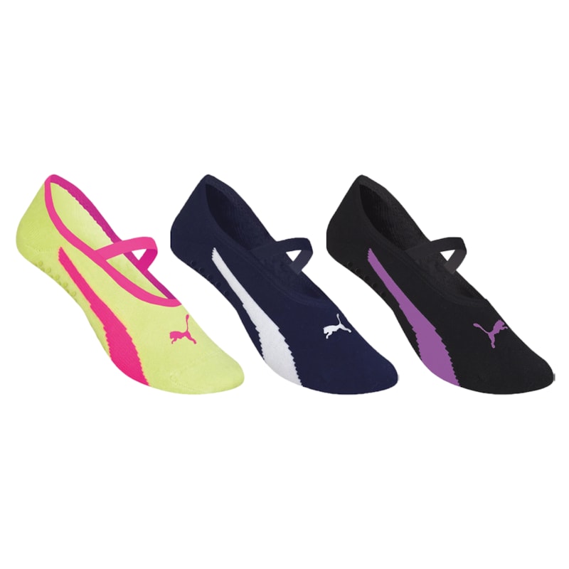 Kit 3 Pares de Meias Puma Sapatilha Pilates Antiderrapante Feminina