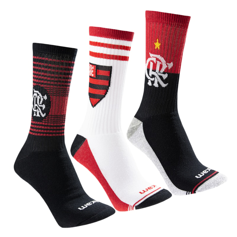 Kit 3 Pares de Meias Rikam Flamengo Esportiva Masculina