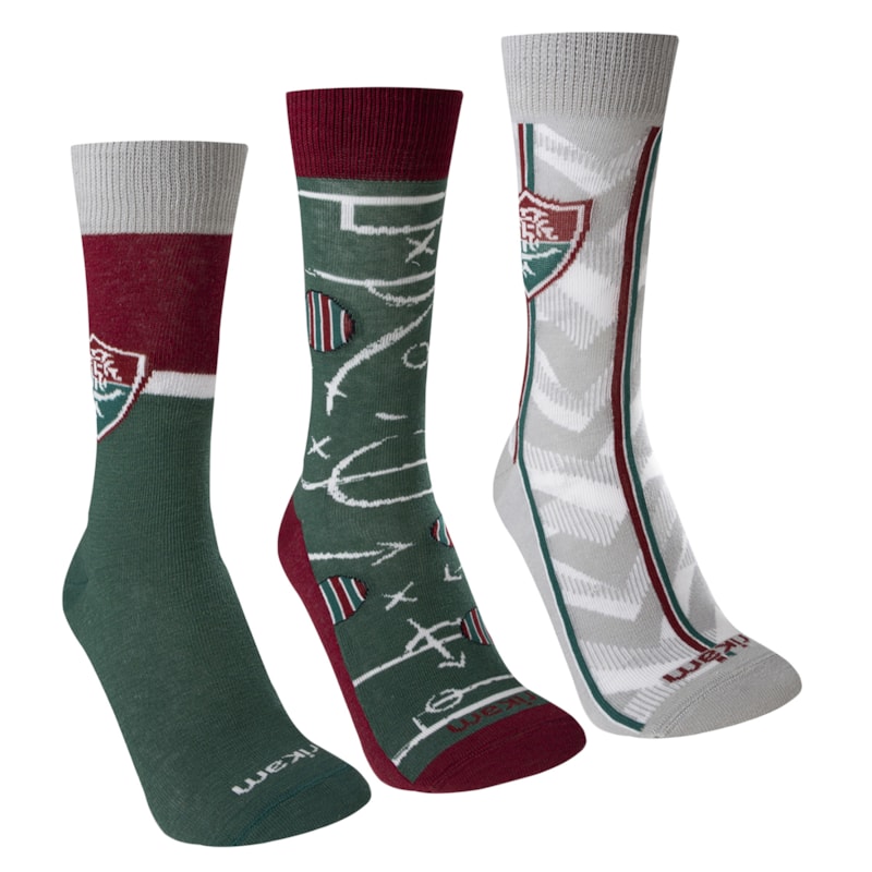 Kit 3 Pares de Meias Rikam Fluminense Casual Masculina