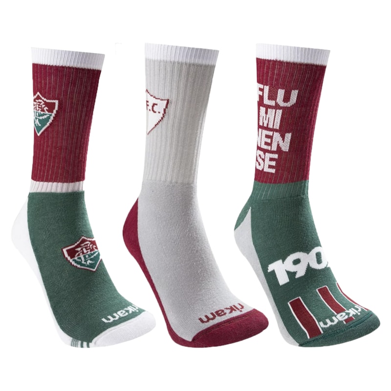 Kit 3 Pares de Meias Rikam Fluminense Esporte Masculina