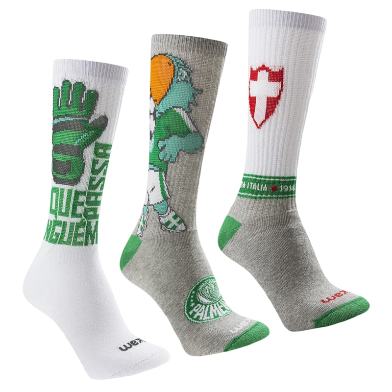 Kit 3 Pares de Meias Rikam Palmeiras Esportiva Masculina