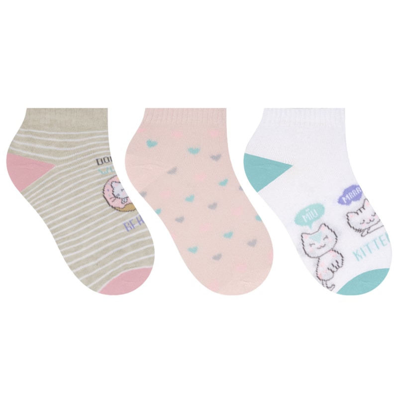 Kit 3 Pares de Meias Sapatilha Selene Meninas Infantil