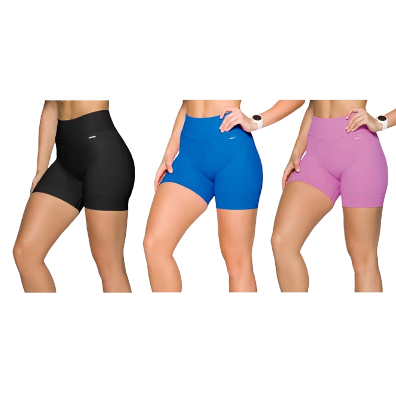 Kit 3 Shorts Selene Sem Costura Feminino