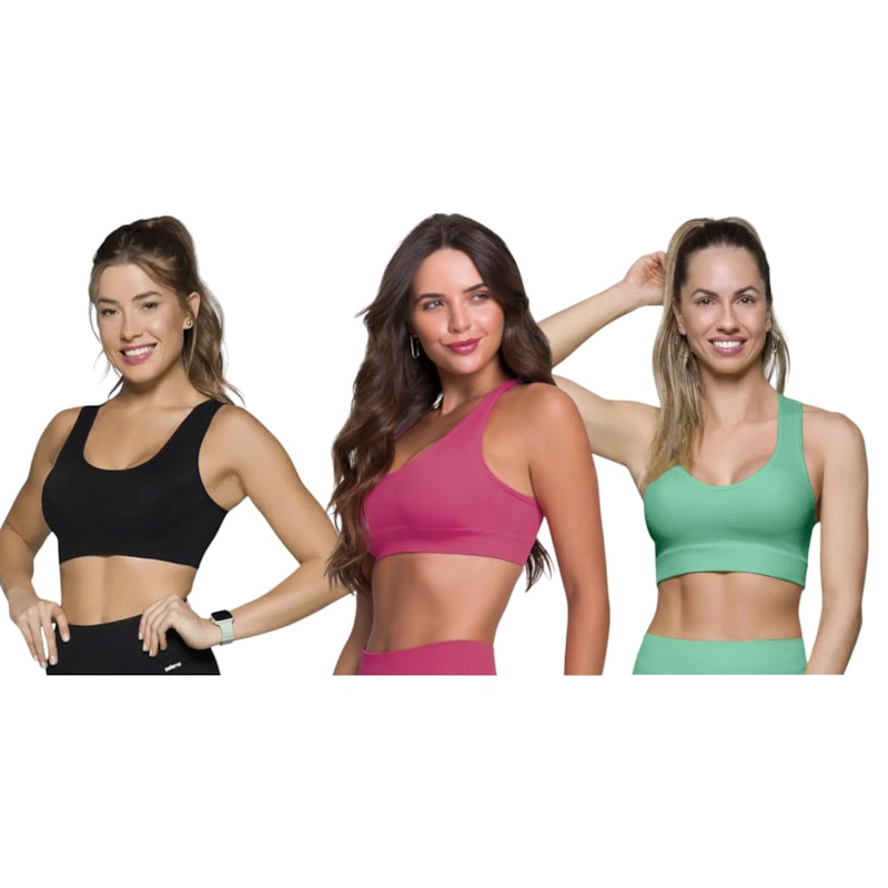 Kit 3 Tops Canelado Selene Sem Costura Feminino