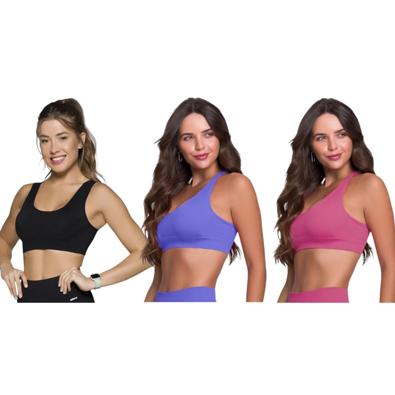 Kit 3 Tops Canelado Selene Sem Costura Feminino