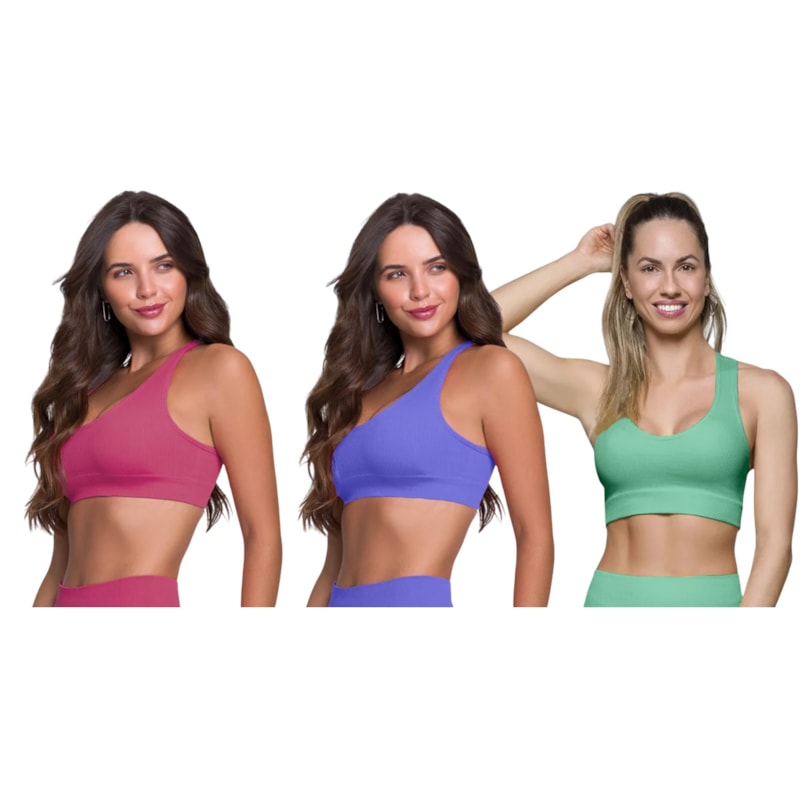 Kit 3 Tops Canelado Selene Sem Costura Feminino