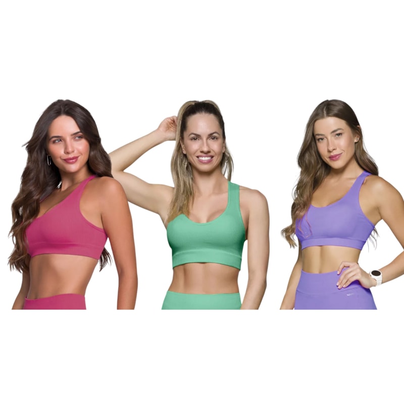 Kit 3 Tops Canelado Selene Sem Costura Feminino