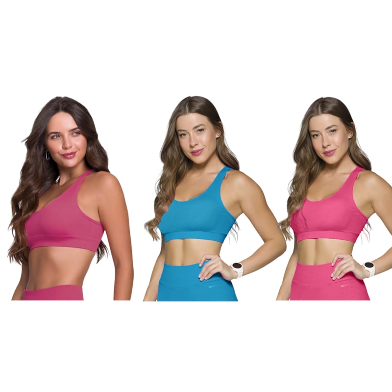 Kit 3 Tops Canelado Selene Sem Costura Feminino