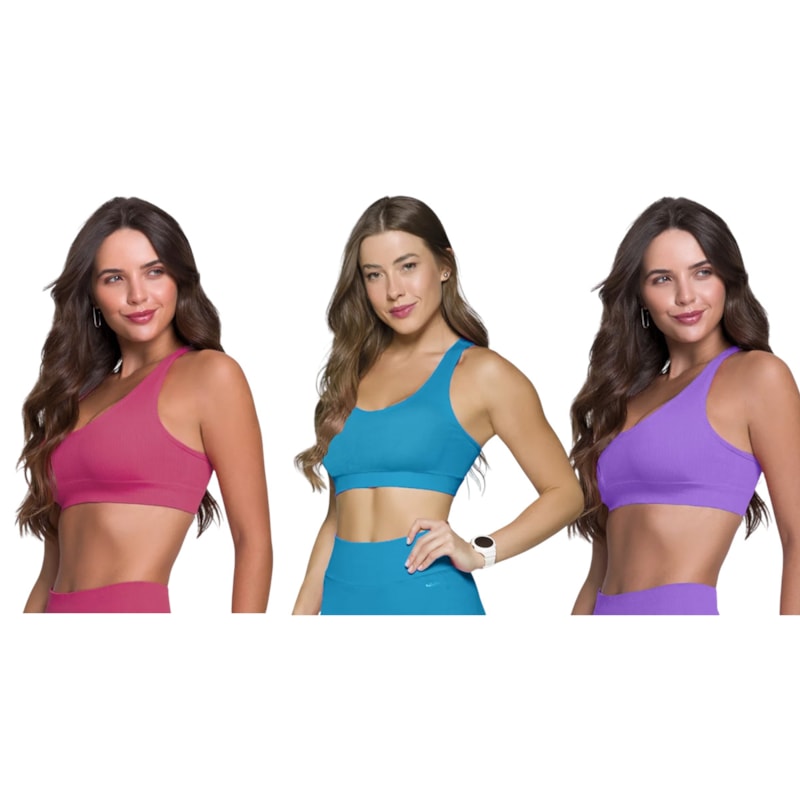 Kit 3 Tops Canelado Selene Sem Costura Feminino