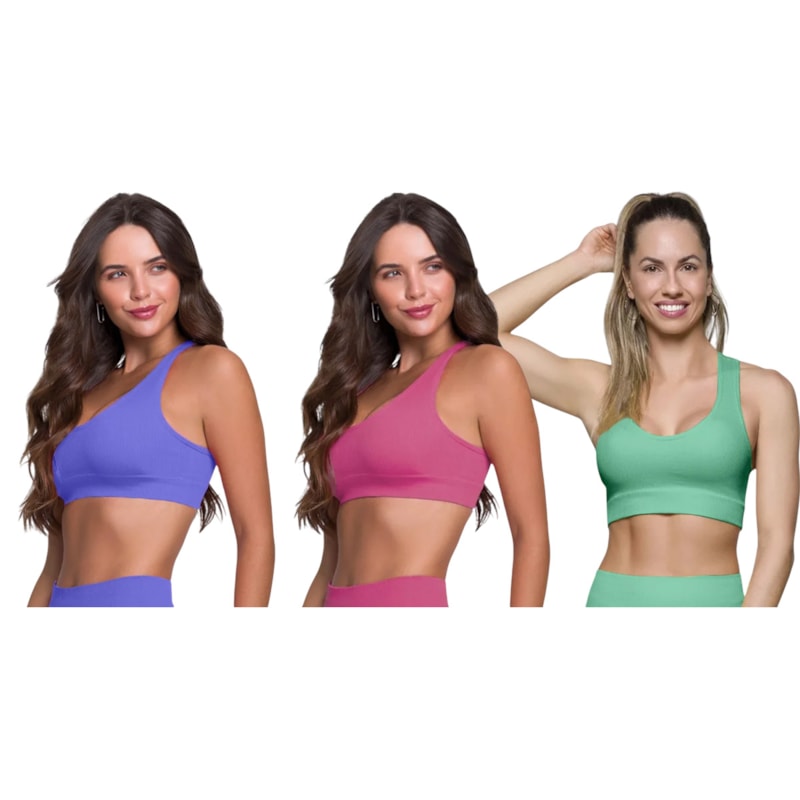 Kit 3 Tops Canelado Selene Sem Costura Feminino