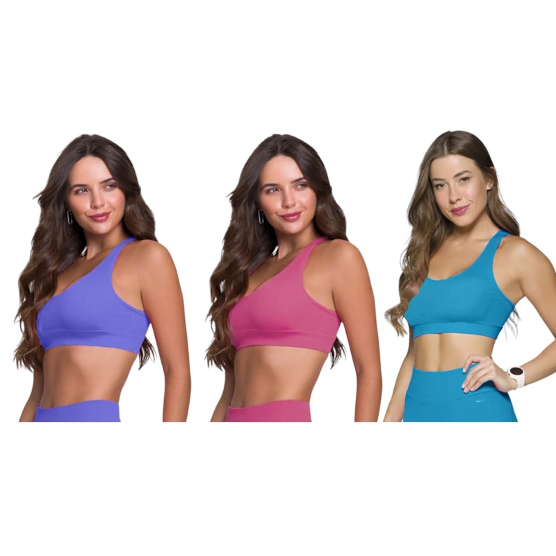 Kit 3 Tops Canelado Selene Sem Costura Feminino