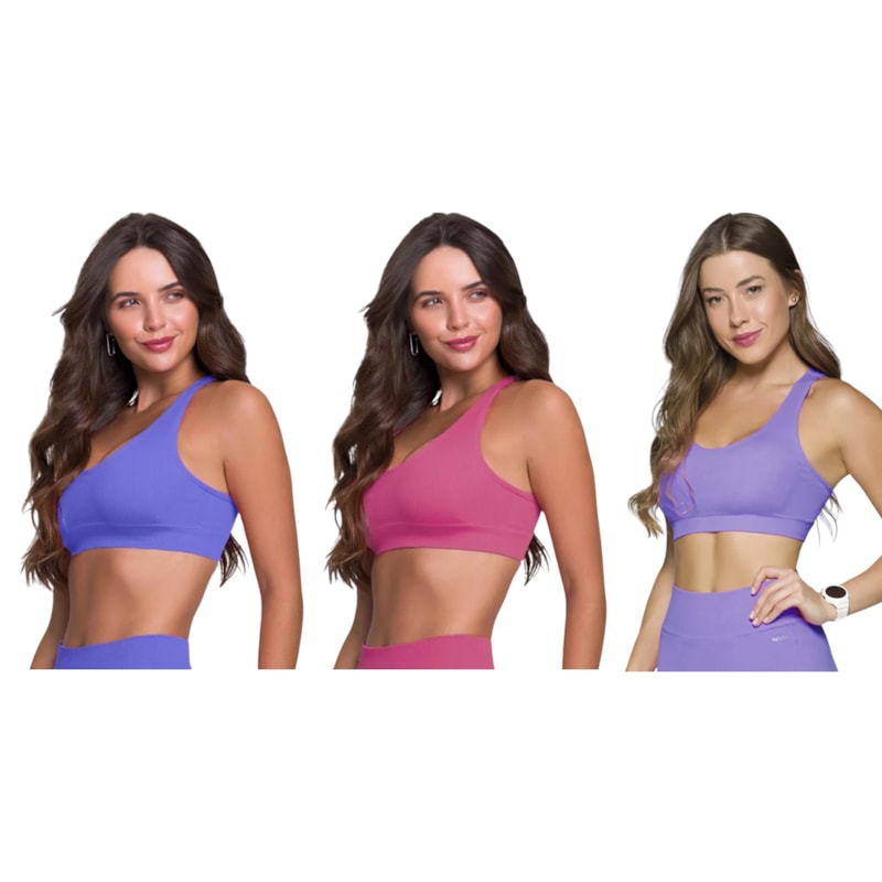 Kit 3 Tops Canelado Selene Sem Costura Feminino