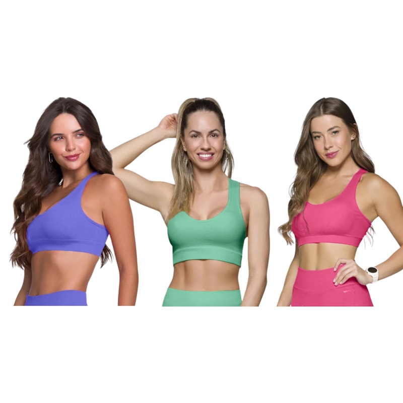 Kit 3 Tops Canelado Selene Sem Costura Feminino