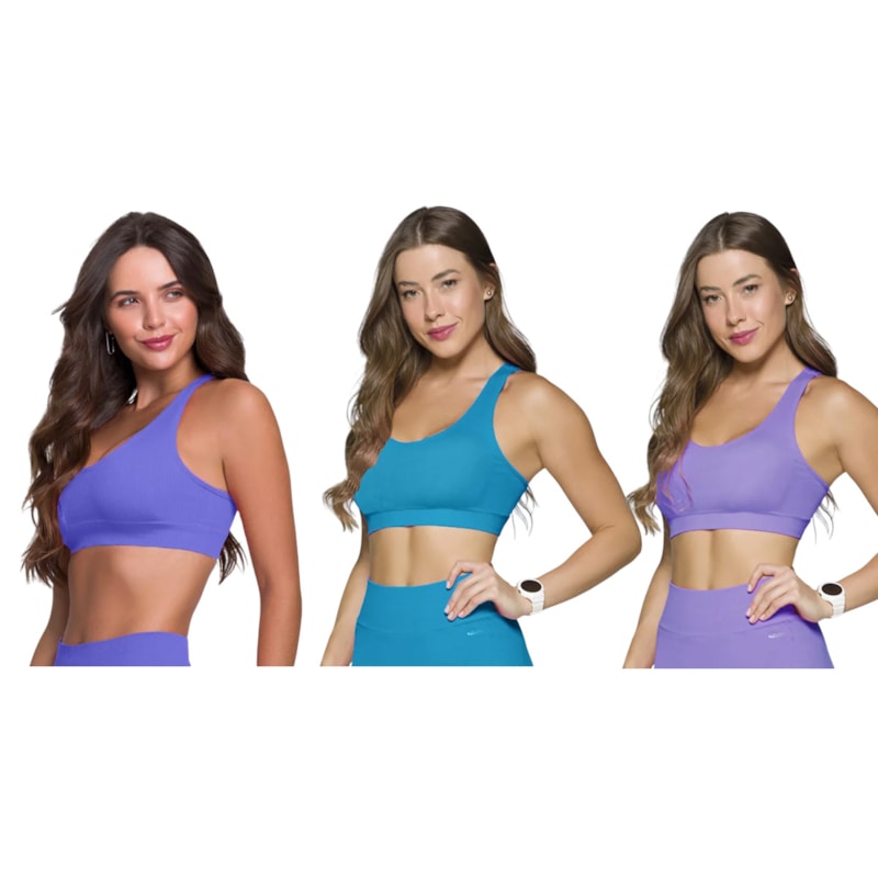 Kit 3 Tops Canelado Selene Sem Costura Feminino