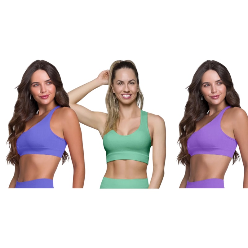 Kit 3 Tops Canelado Selene Sem Costura Feminino