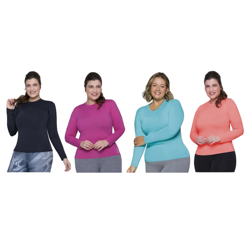 Kit 4 Camisas Térmicas Selene Proteção UV Plus Size Feminina