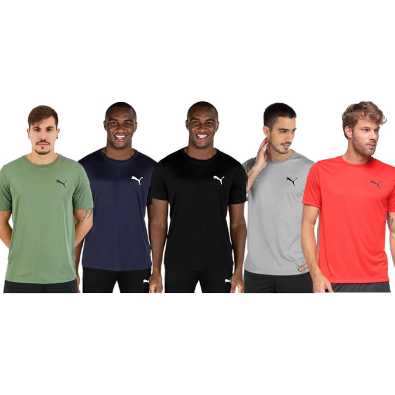 Kit 5 Camisetas Puma Active Small Logo Masculina