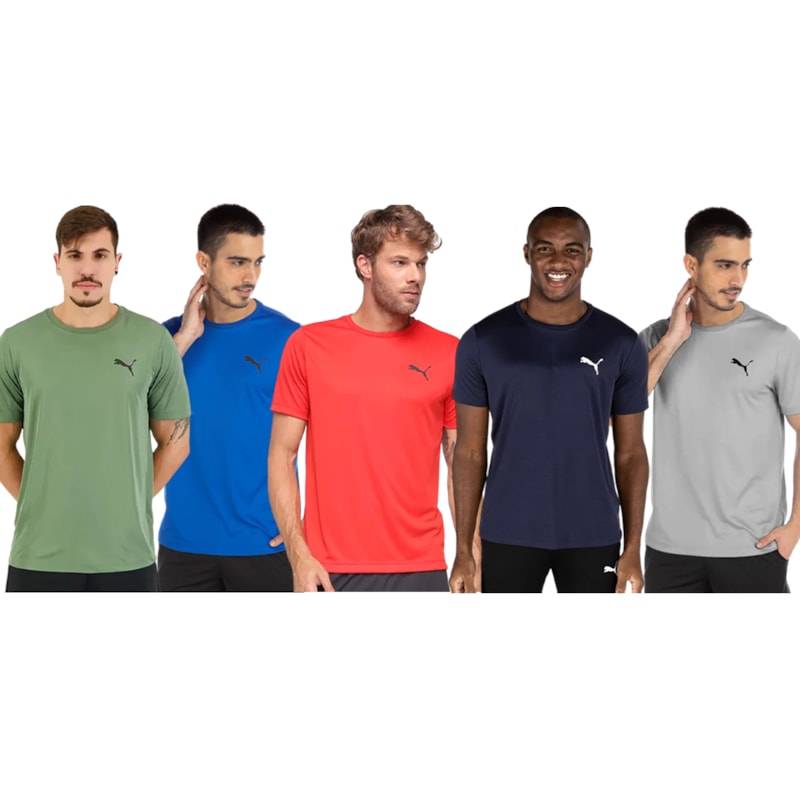 Kit 5 Camisetas Puma Active Small Logo Masculina