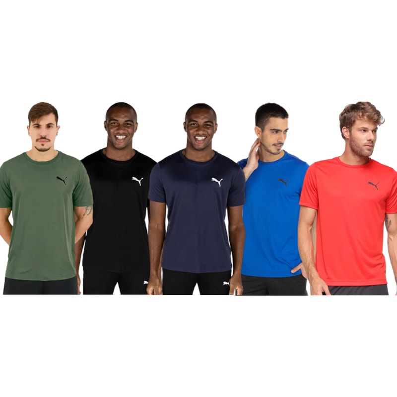 Kit 5 Camisetas Puma Active Small Logo Masculina