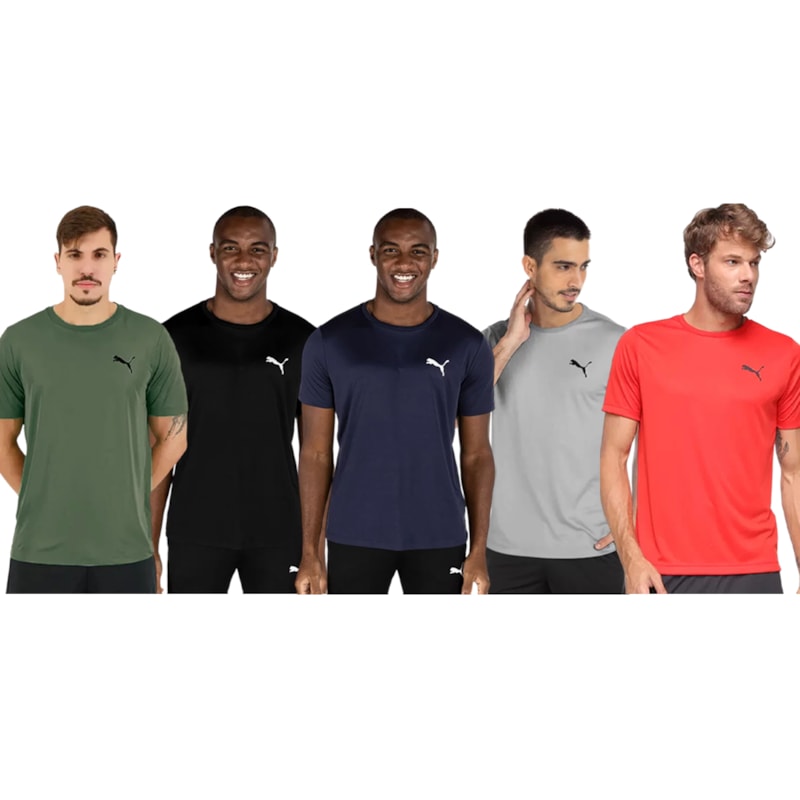 Kit 5 Camisetas Puma Active Small Logo Masculina