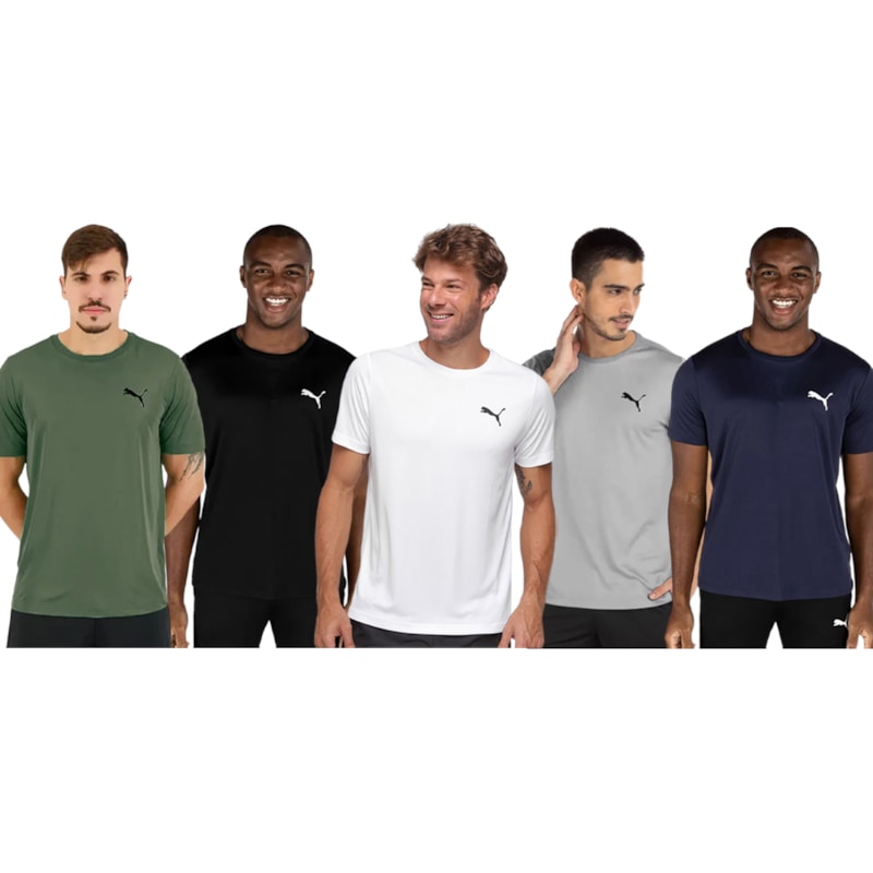 Kit 5 Camisetas Puma Active Small Logo Masculina