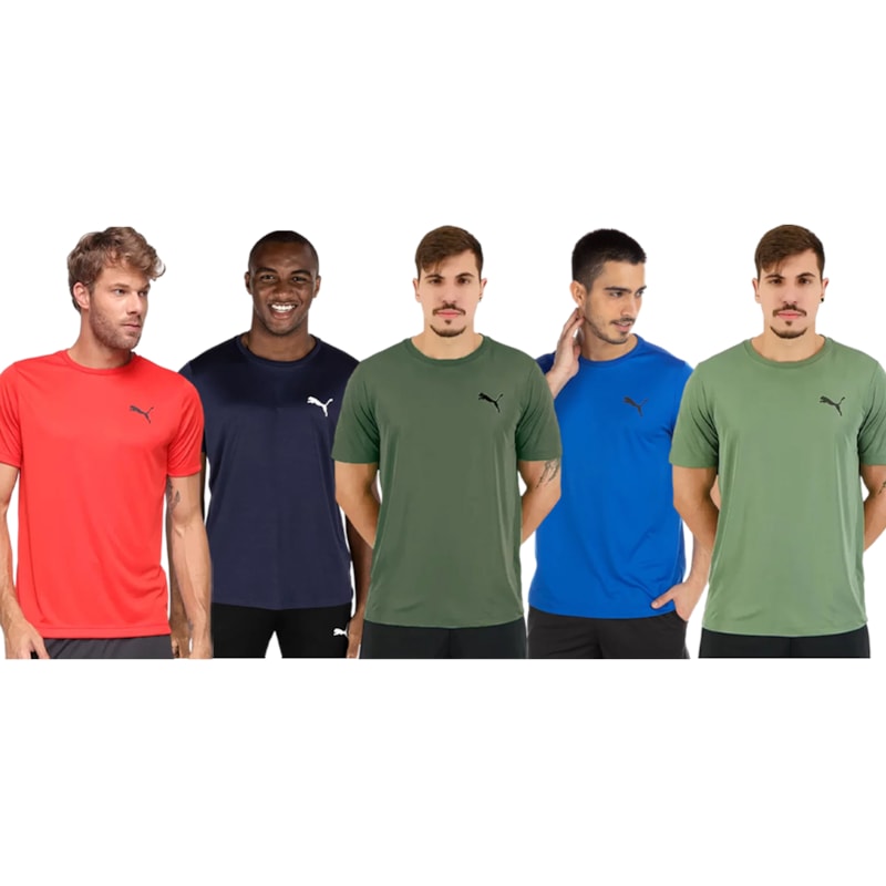 Kit 5 Camisetas Puma Active Small Logo Masculina