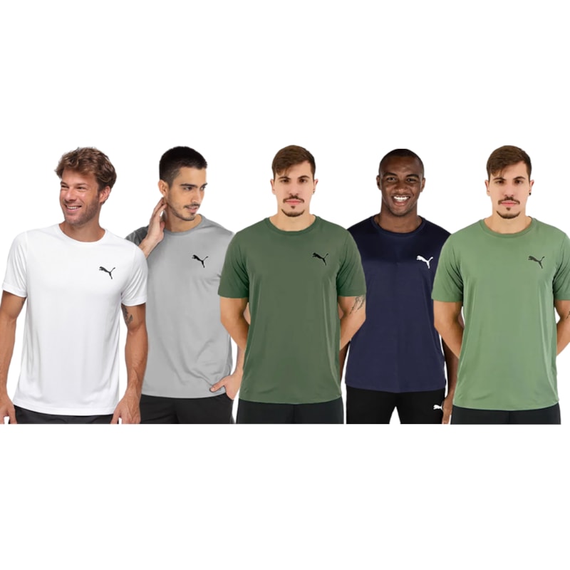 Kit 5 Camisetas Puma Active Small Logo Masculina