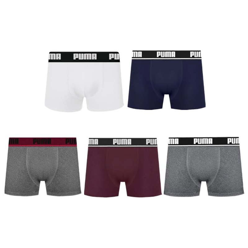 Kit 5 Cuecas Boxer Puma Cotton Masculina