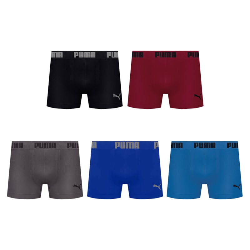 Kit 5 Cuecas Boxer Puma Sem Costura Masculina