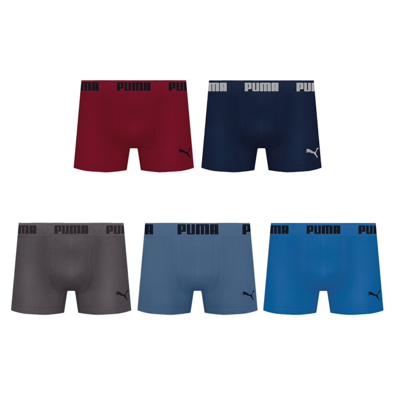 Kit 5 Cuecas Boxer Puma Sem Costura Masculina