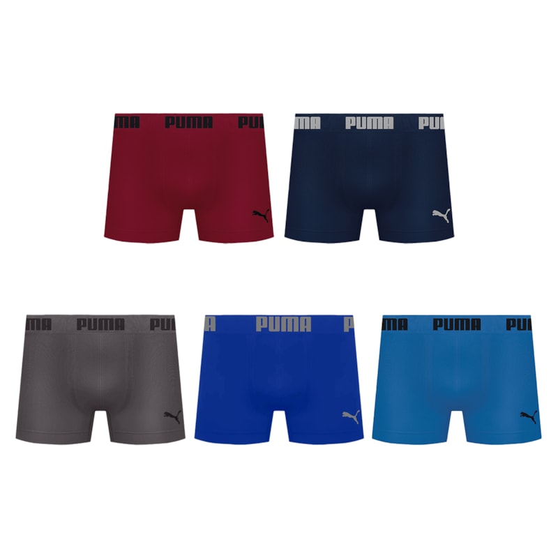 Kit 5 Cuecas Boxer Puma Sem Costura Masculina