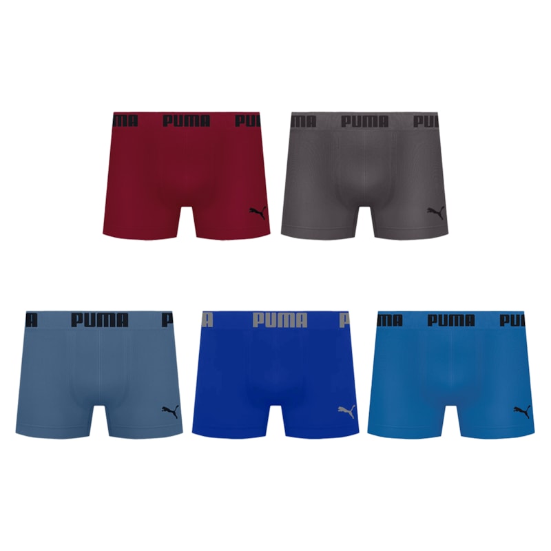 Kit 5 Cuecas Boxer Puma Sem Costura Masculina