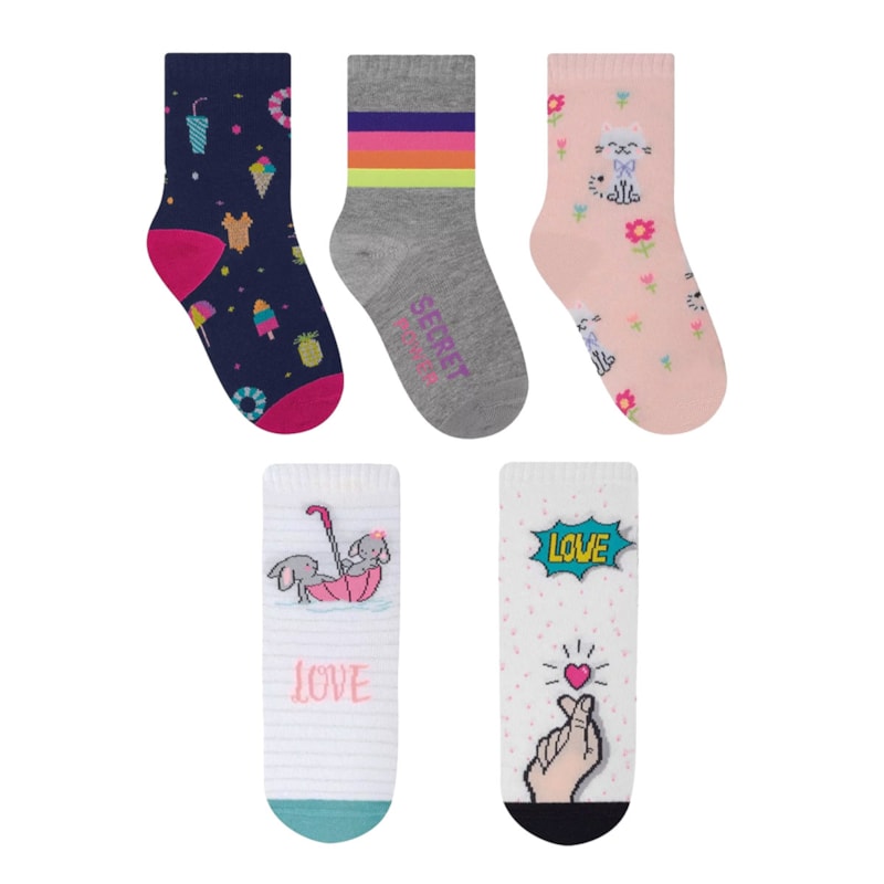 Kit 5 Pares de Meias Selene Meninas Infantil