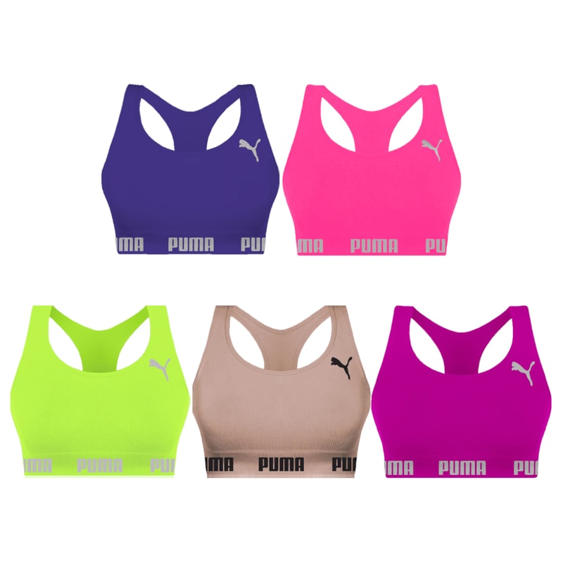 Kit 5 Tops Puma Nadador Sem Costura Feminino