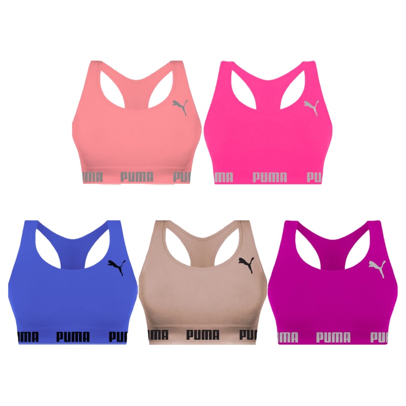 Kit 5 Tops Puma Nadador Sem Costura Feminino