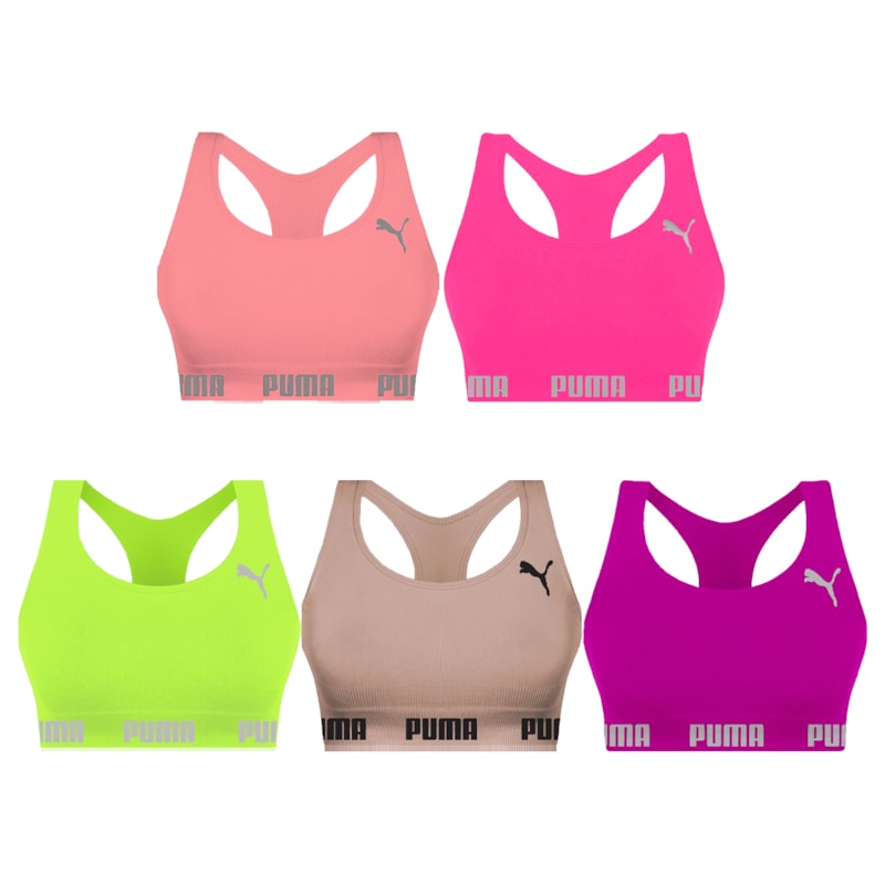 Kit 5 Tops Puma Nadador Sem Costura Feminino