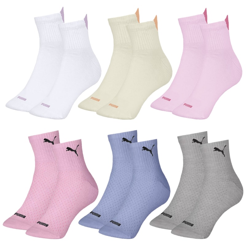 Kit 6 Pares De Meias Puma Esportiva Cano Médio Feminina