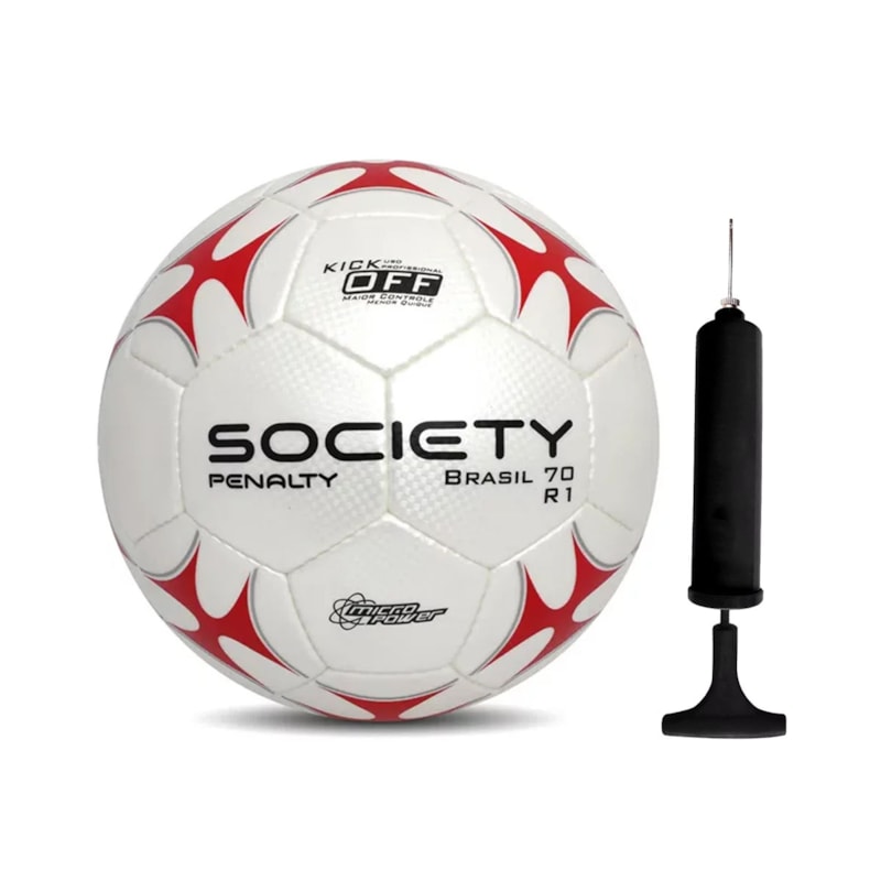 Kit Bola Society Penalty Brasil 70 R1 XXI + Bomba de Ar