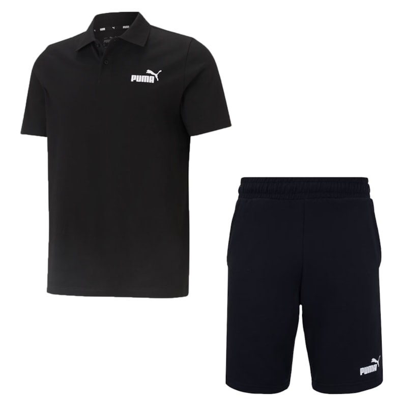 Kit Puma Plus Size Camisa Polo + Short Essentials Masculino