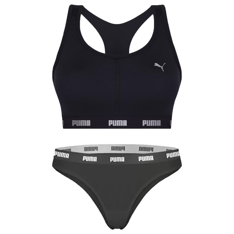 Kit Puma Top Nadador + Calcinha Biquíni Feminino