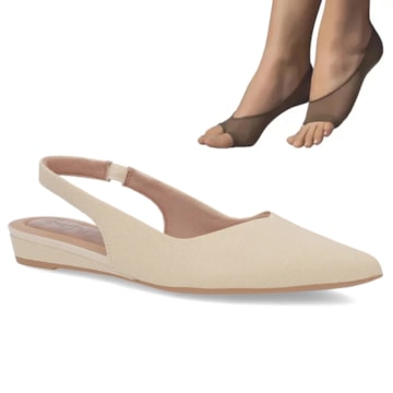 Kit Slingback Usaflex Salto Anabela Feminino + 2 Pares De Meias