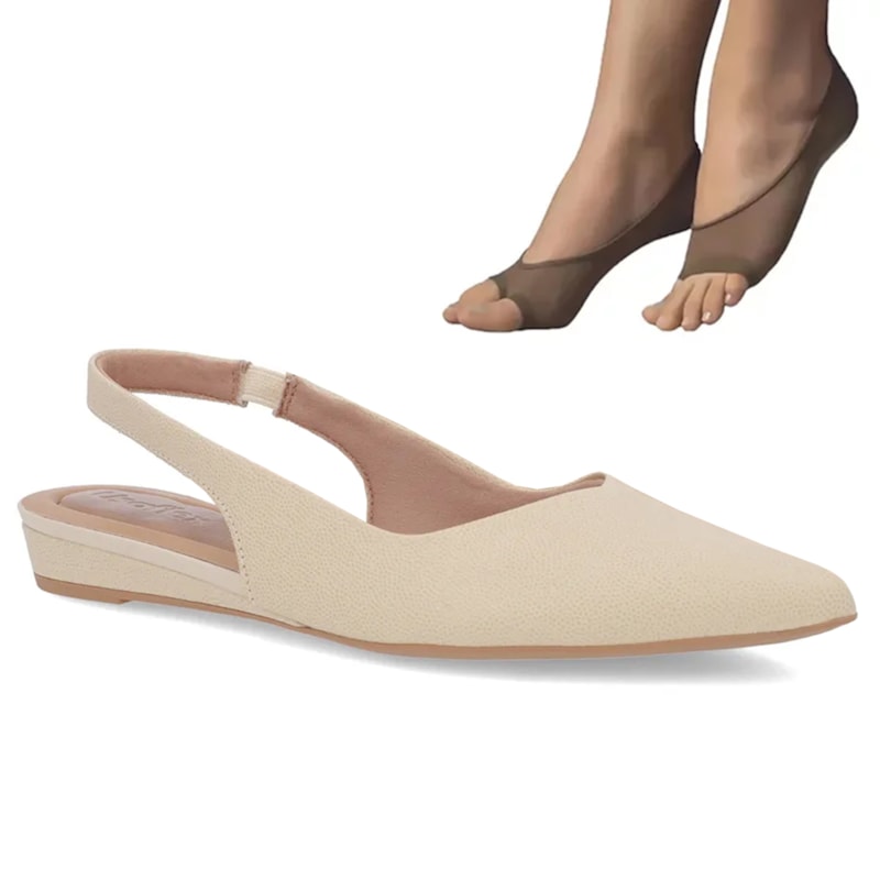 Kit Slingback Usaflex Salto Anabela Feminino + 2 Pares De Meias