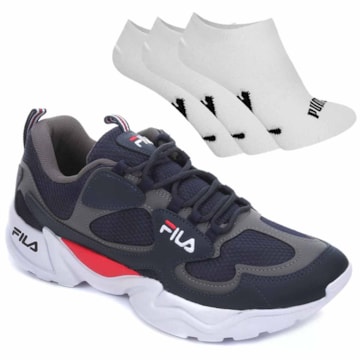 Kit Tênis Fila Carrera Masculino + 3 Pares de Meia Puma