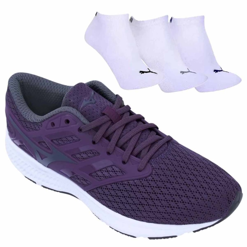 Kit Tênis Mizuno Action Feminino + 3 Pares de Meia Kit Tênis Mizuno Action Feminino + 3 Pares de Meia