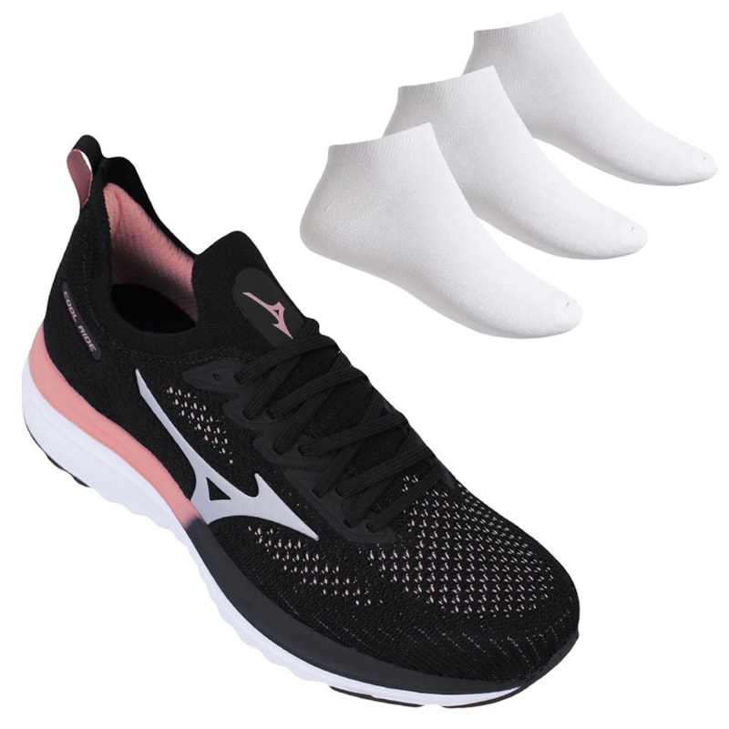 Kit Tênis Mizuno Cool Ride Feminino + 3 Pares de Meias