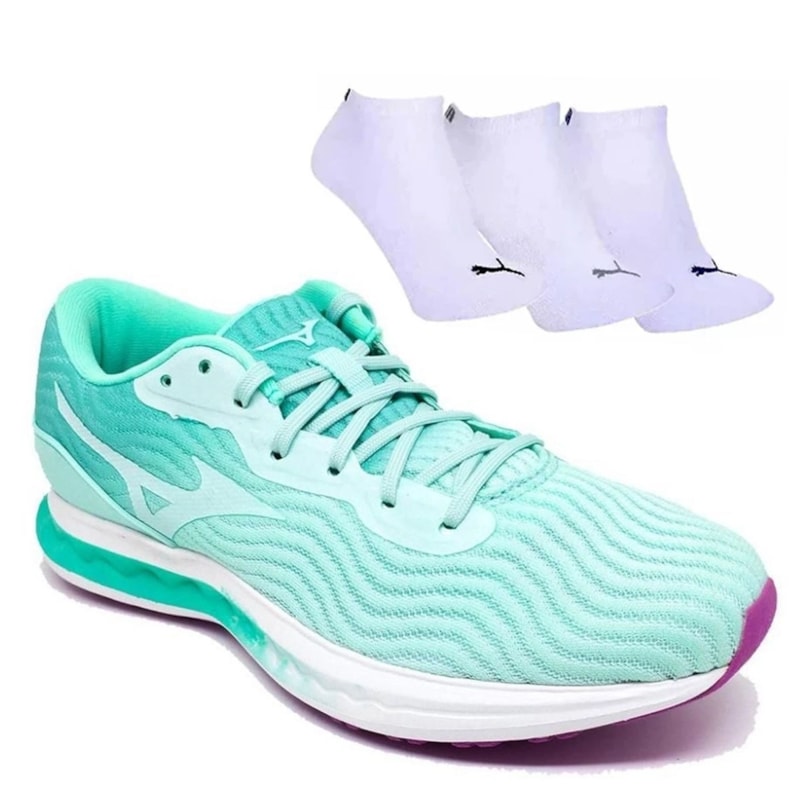 Kit Tênis Mizuno Glow Feminino + 3 Pares de Meia Kit Tênis Mizuno Glow Feminino + 3 Pares de Meia