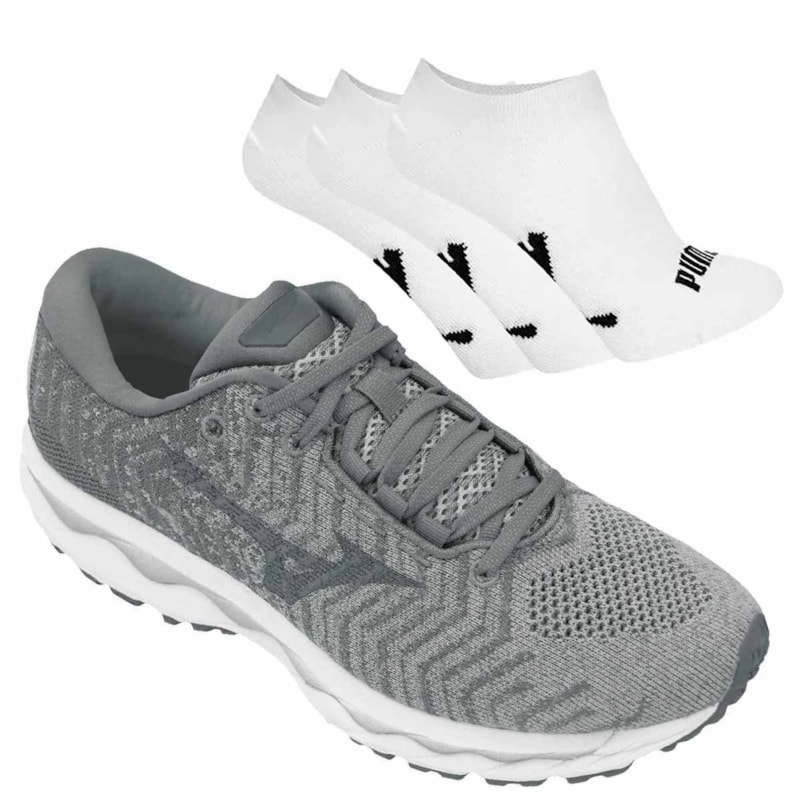 Kit Tênis Mizuno Sky Waveknit 3 Masculino + 3 Pares de Meia Kit Tênis Mizuno Sky Waveknit 3 Masculino + 3 Pares de Meia