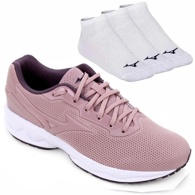 Kit Tênis Mizuno Space Feminino + 3 Pares de Meia - Rosa Kit Tênis Mizuno Space Feminino + 3 Pares de Meia - Rosa