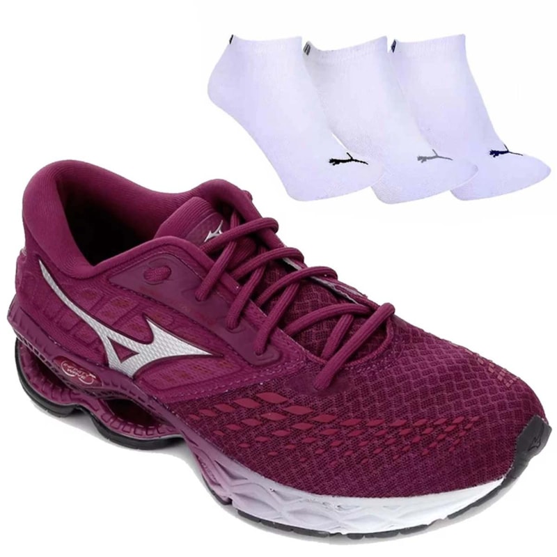 Kit Tênis Mizuno Wave Creation 21 Feminino + 3 Pares de Meia Kit Tênis Mizuno Wave Creation 21 Feminino + 3 Pares de Meia