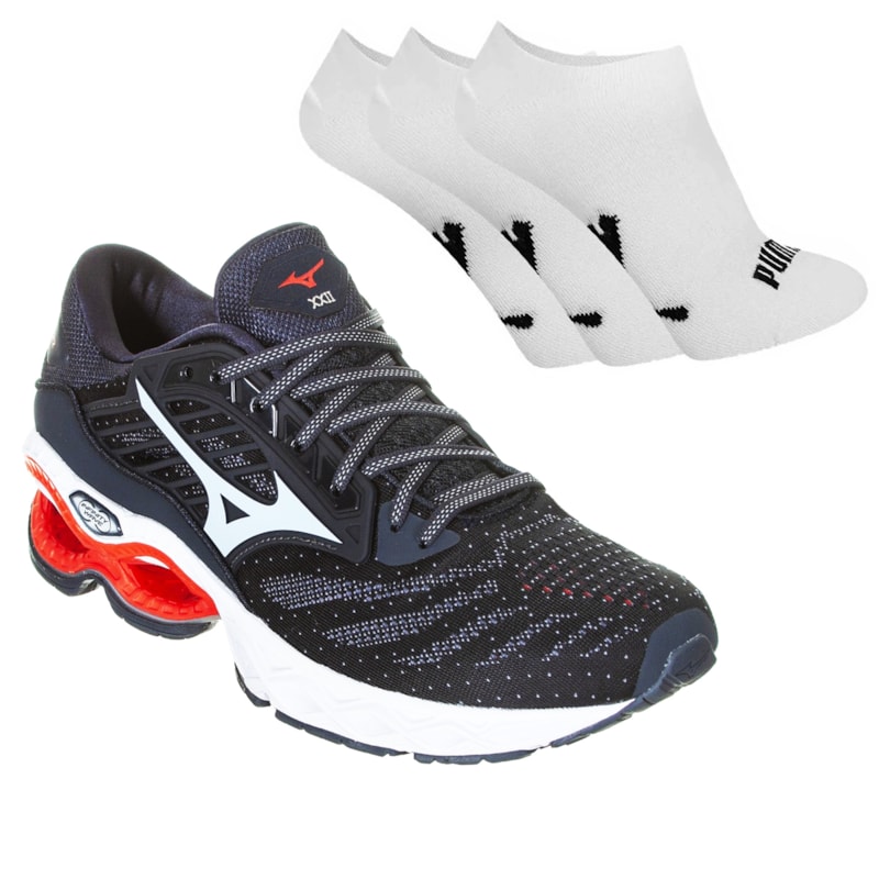 Kit Tênis Mizuno Wave Creation 22 Masculino + 3 Pares de Meia Kit Tênis Mizuno Wave Creation 22 Masculino + 3 Pares de Meia